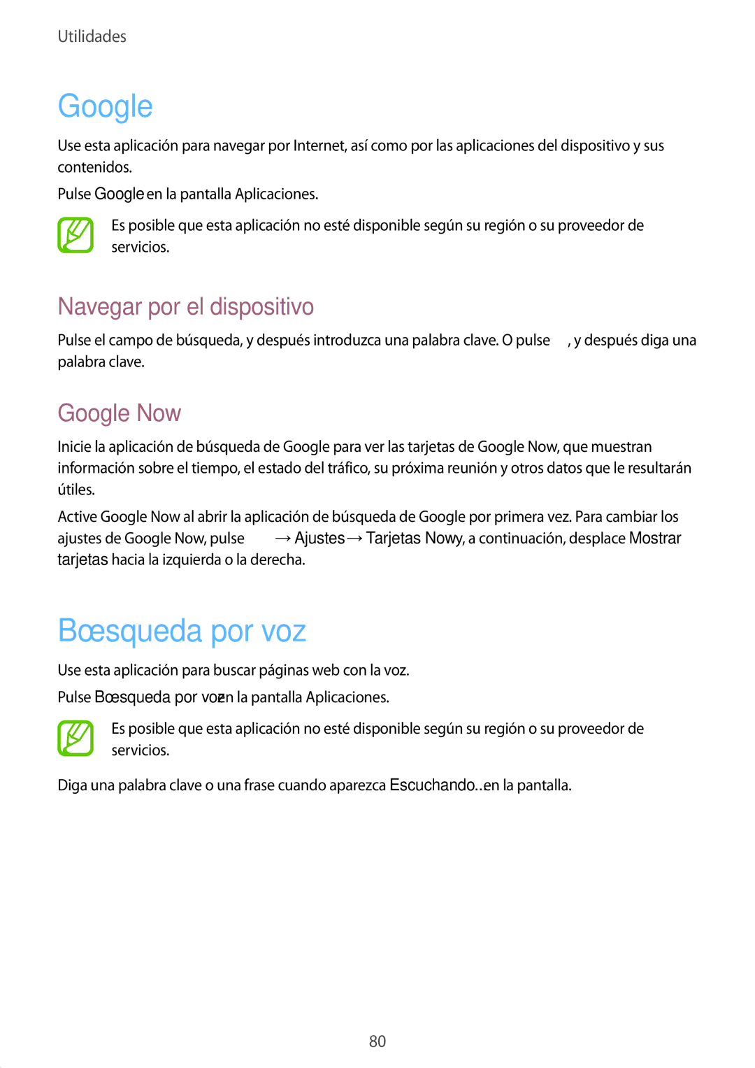Samsung SM-T533NZWAXEH, SM-T533NZWAPHE, SM-T533NYKAPHE manual Búsqueda por voz, Navegar por el dispositivo, Google Now 