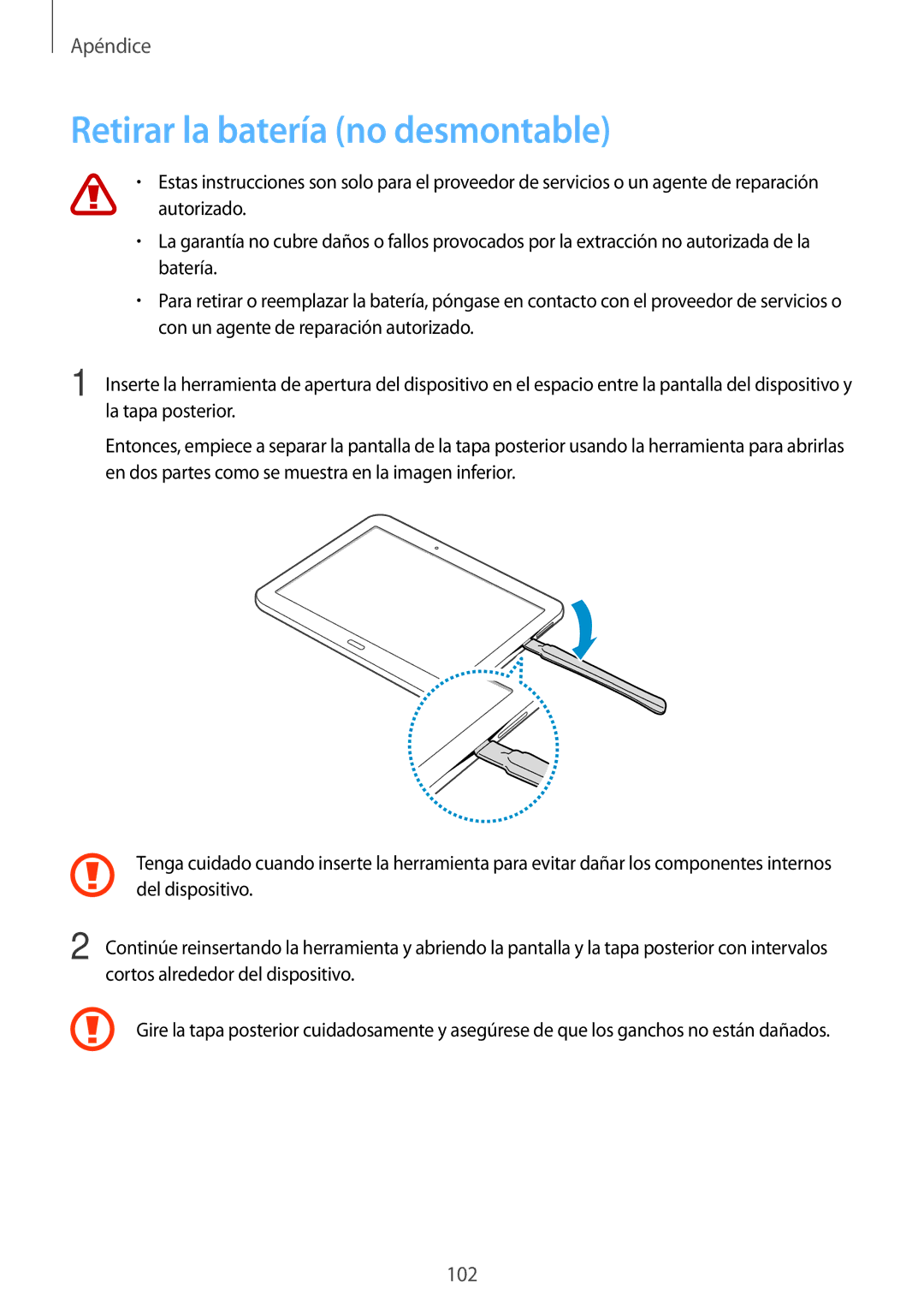 Samsung SM-T533NZWAPHE, SM-T533NYKAPHE, SM-T533NZWAXEH manual Retirar la batería no desmontable 