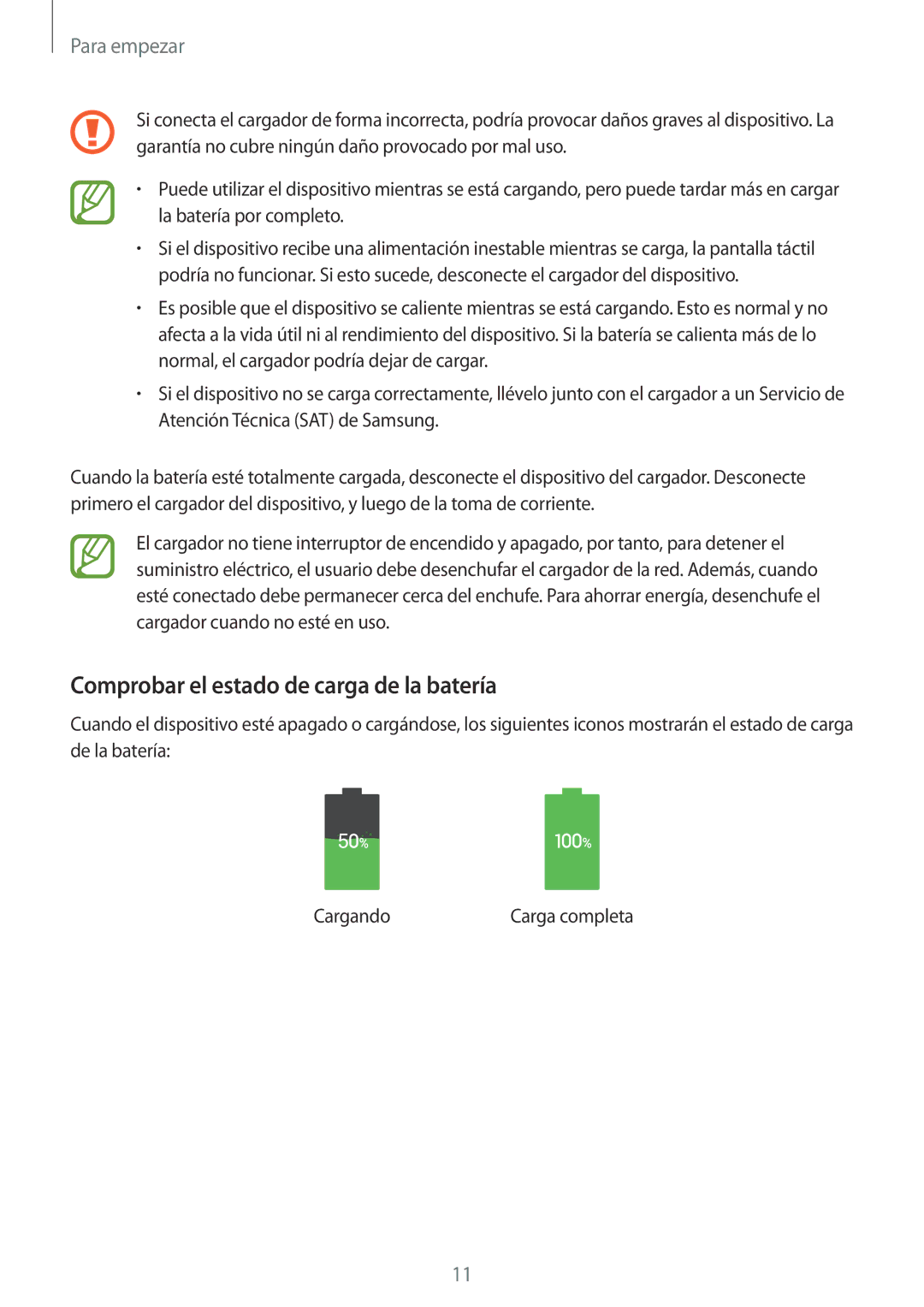 Samsung SM-T533NZWAXEH, SM-T533NZWAPHE, SM-T533NYKAPHE manual Comprobar el estado de carga de la batería 