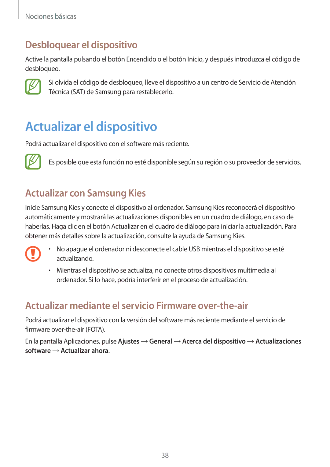 Samsung SM-T533NZWAXEH, SM-T533NZWAPHE Actualizar el dispositivo, Desbloquear el dispositivo, Actualizar con Samsung Kies 