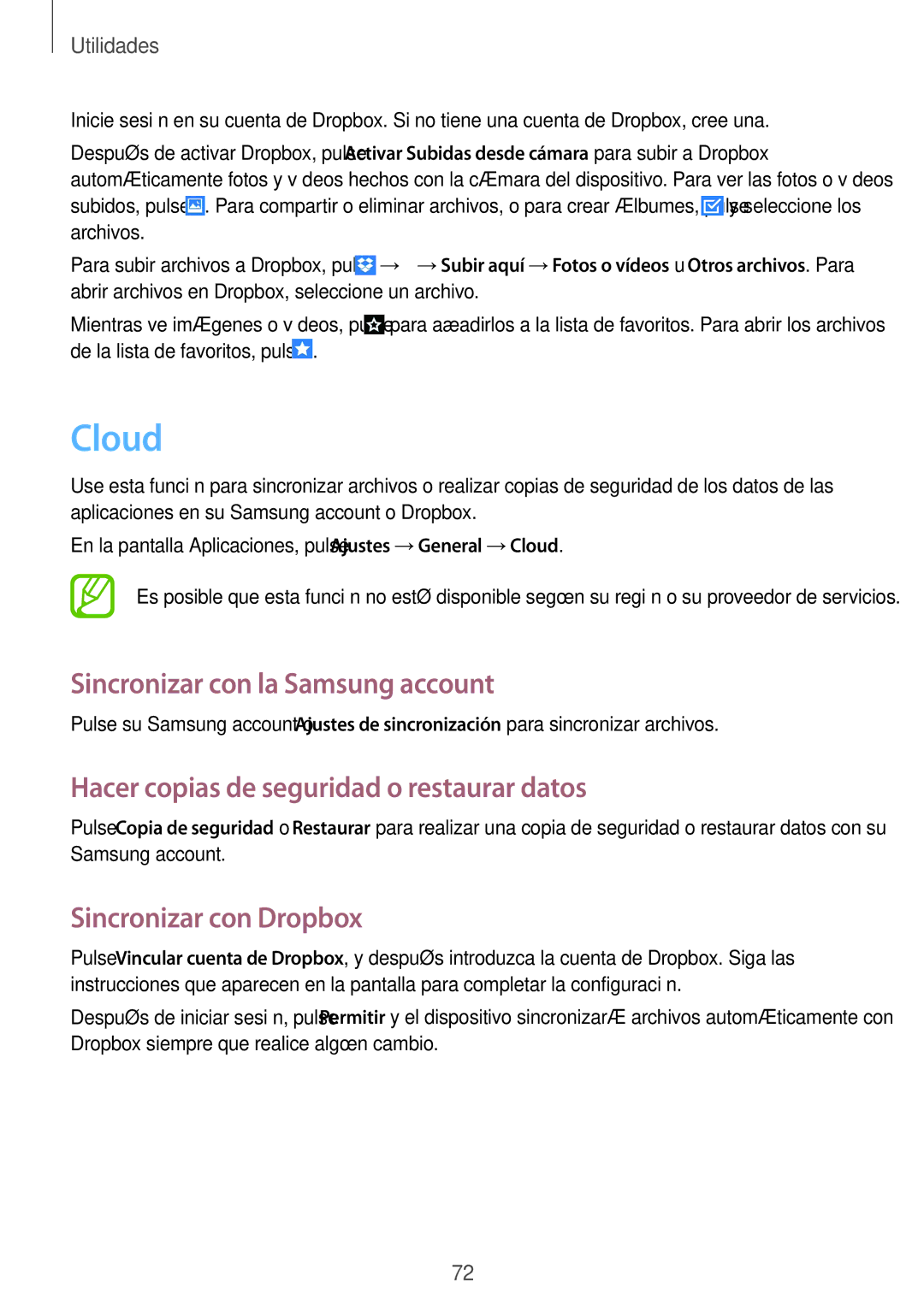 Samsung SM-T533NZWAPHE manual Cloud, Sincronizar con la Samsung account, Hacer copias de seguridad o restaurar datos 