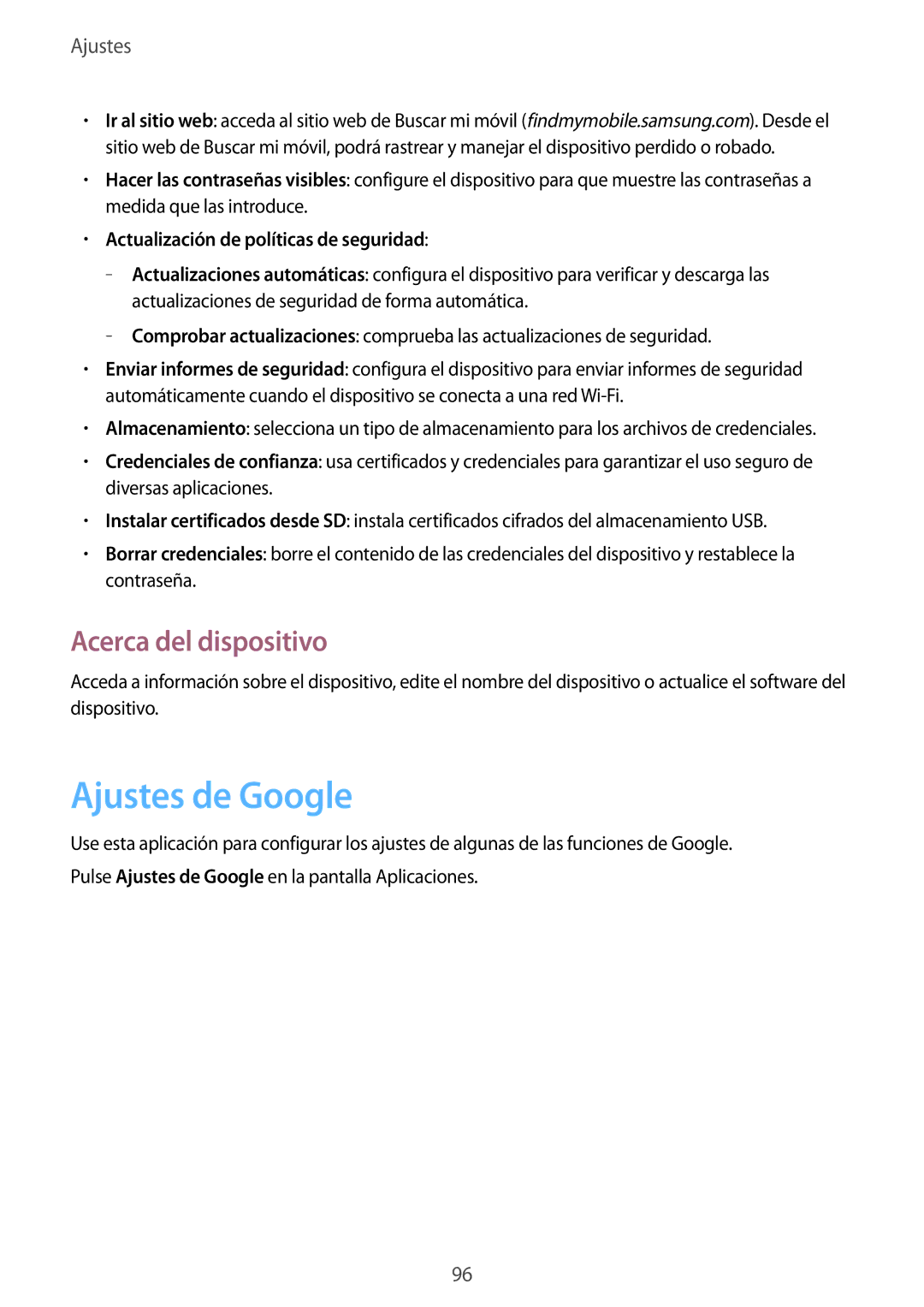 Samsung SM-T533NZWAPHE, SM-T533NYKAPHE Ajustes de Google, Acerca del dispositivo, Actualización de políticas de seguridad 