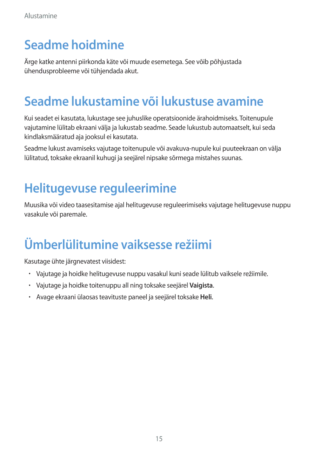 Samsung SM-T533NYKASEB manual Seadme hoidmine, Seadme lukustamine või lukustuse avamine, Helitugevuse reguleerimine 