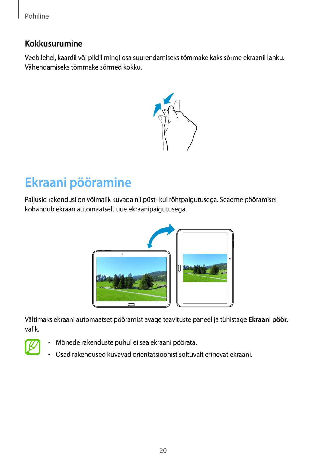 Samsung SM-T533NZWASEB, SM-T533NYKASEB manual Ekraani pööramine, Kokkusurumine 