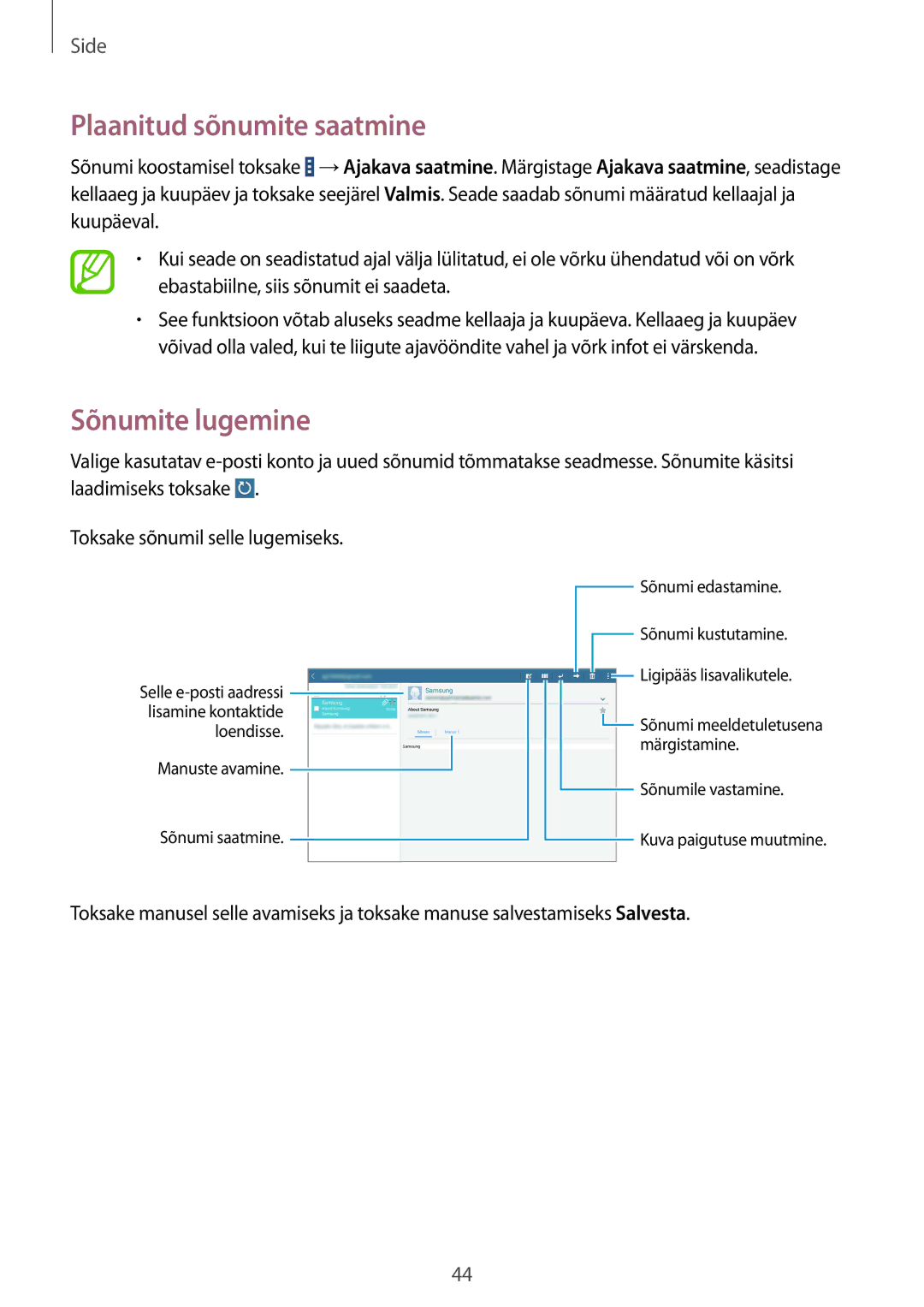 Samsung SM-T533NZWASEB, SM-T533NYKASEB manual Plaanitud sõnumite saatmine, Sõnumite lugemine 