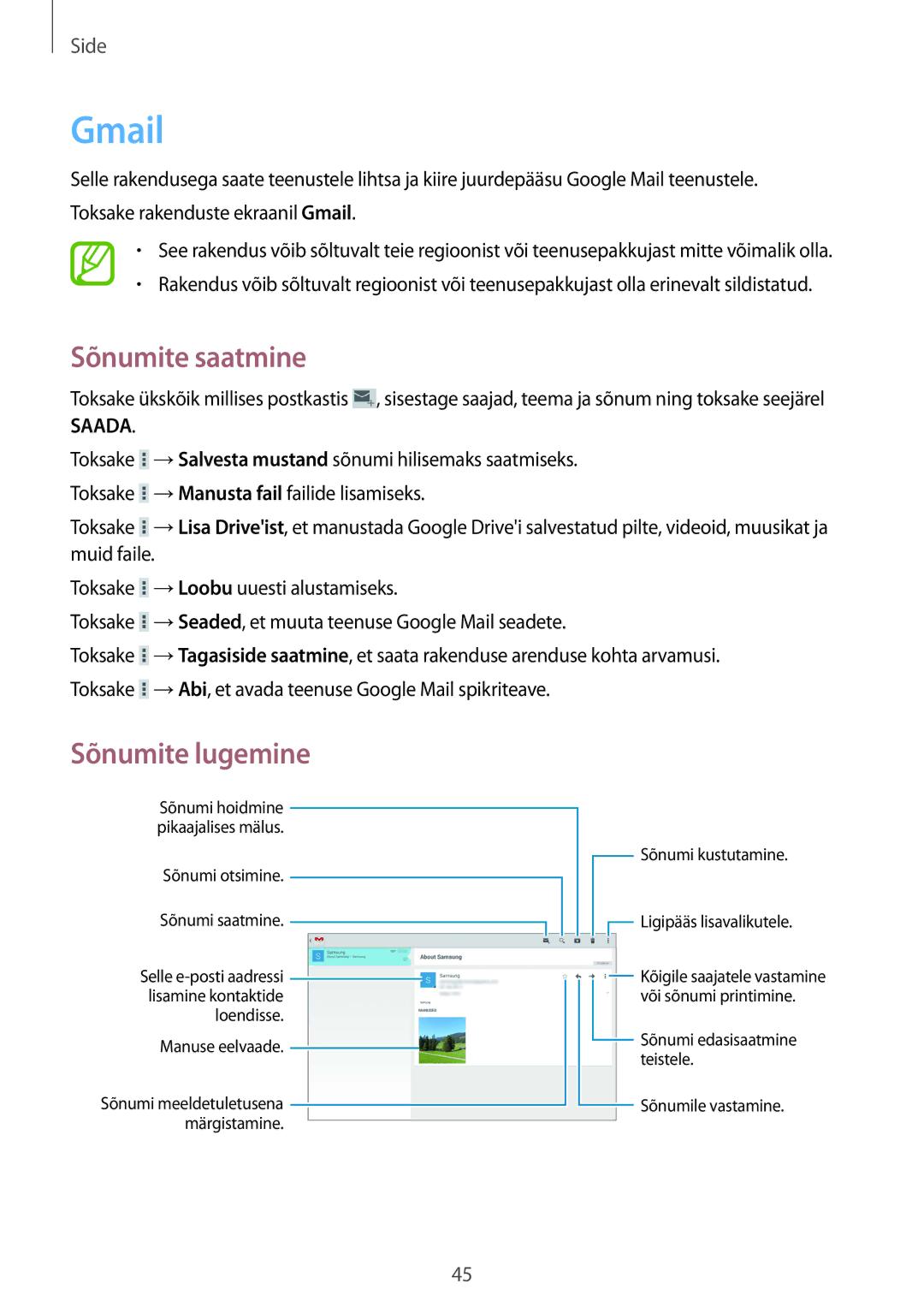 Samsung SM-T533NYKASEB, SM-T533NZWASEB manual Gmail, Saada 