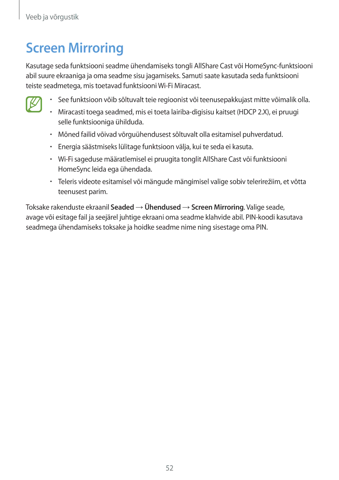 Samsung SM-T533NZWASEB, SM-T533NYKASEB manual Screen Mirroring 