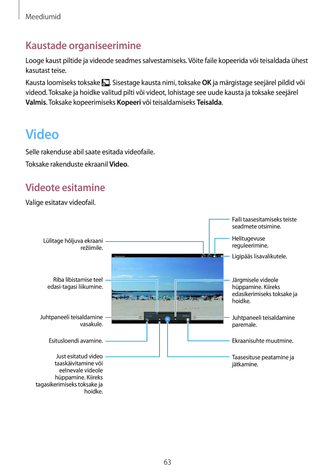 Samsung SM-T533NYKASEB, SM-T533NZWASEB manual Video, Valige esitatav videofail 