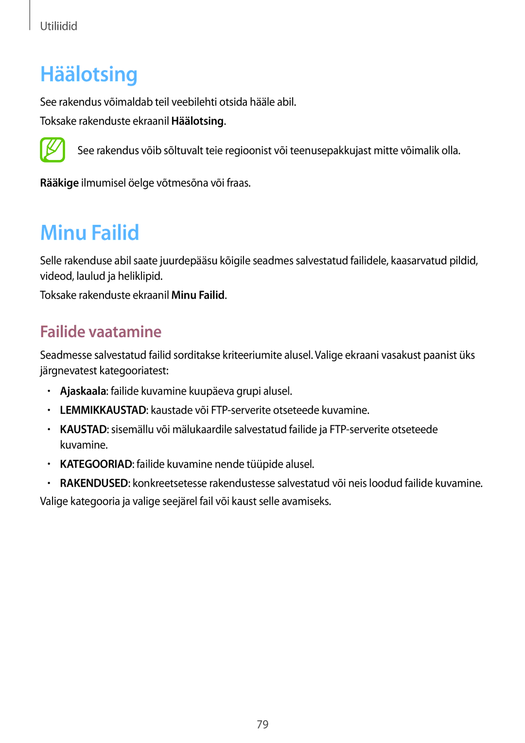 Samsung SM-T533NYKASEB, SM-T533NZWASEB manual Häälotsing, Minu Failid, Failide vaatamine 