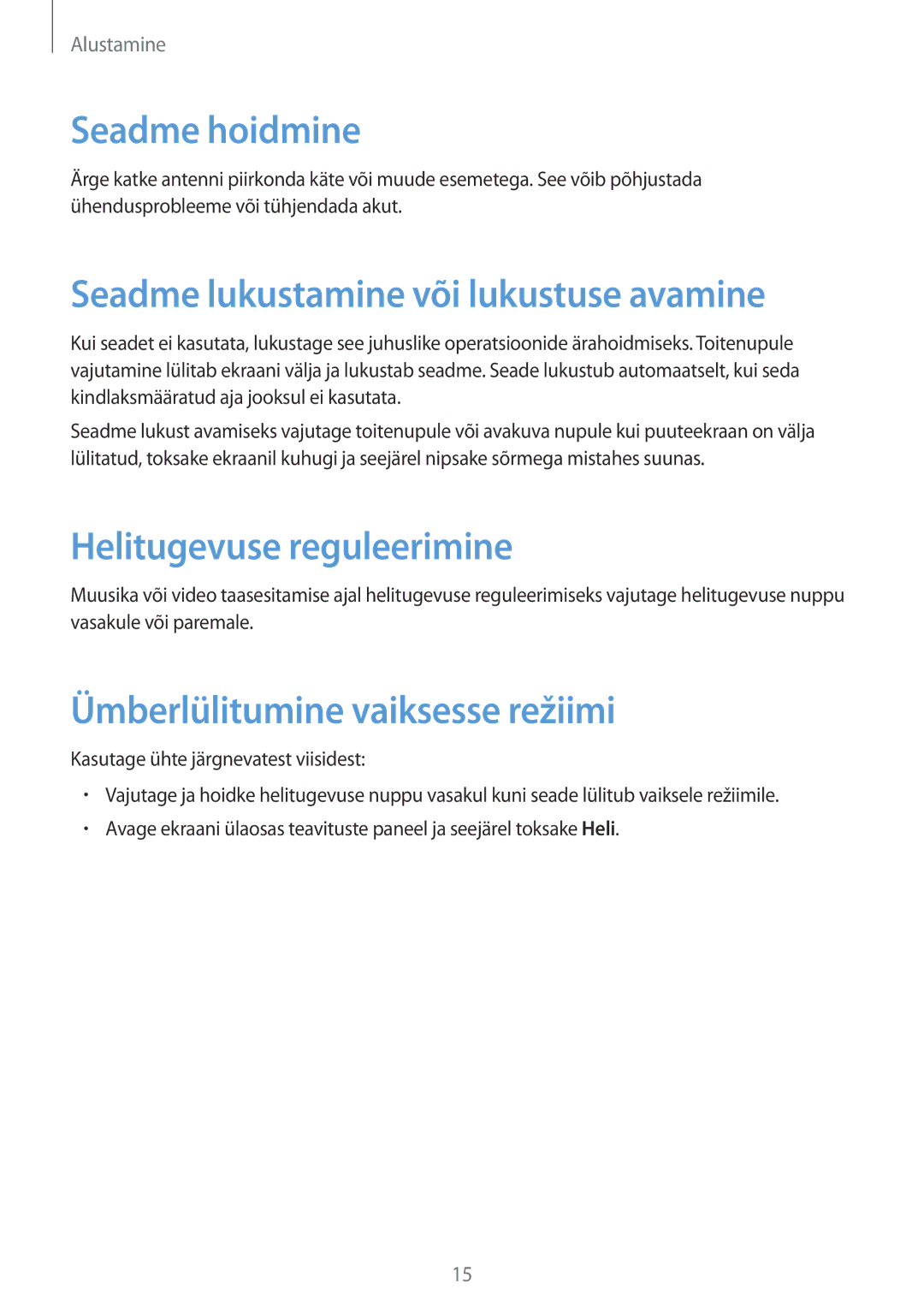 Samsung SM-T533NYKASEB manual Seadme hoidmine, Seadme lukustamine või lukustuse avamine, Helitugevuse reguleerimine 