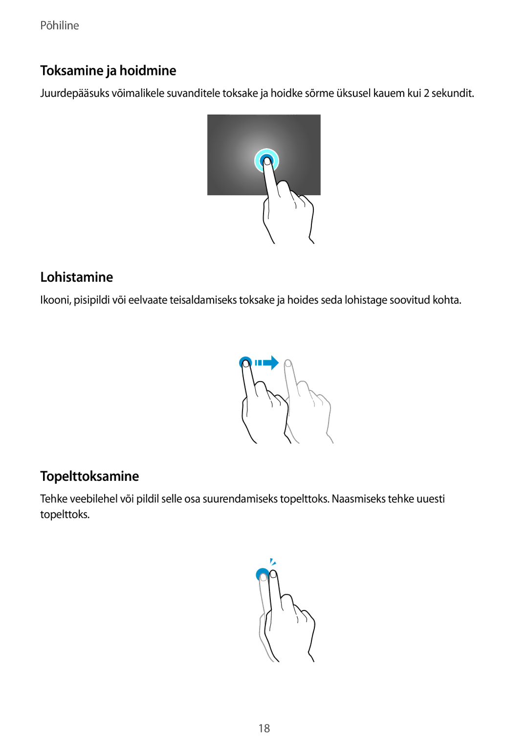 Samsung SM-T533NZWASEB, SM-T533NYKASEB manual Toksamine ja hoidmine, Lohistamine, Topelttoksamine 