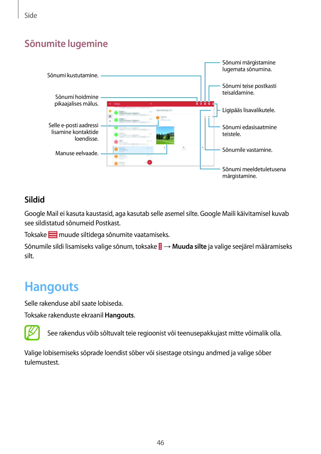 Samsung SM-T533NZWASEB, SM-T533NYKASEB manual Hangouts, Sildid 