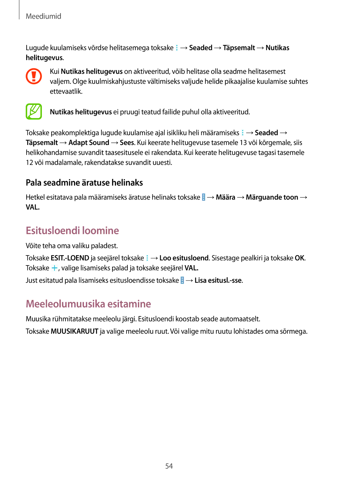 Samsung SM-T533NZWASEB, SM-T533NYKASEB Esitusloendi loomine, Meeleolumuusika esitamine, Pala seadmine äratuse helinaks 