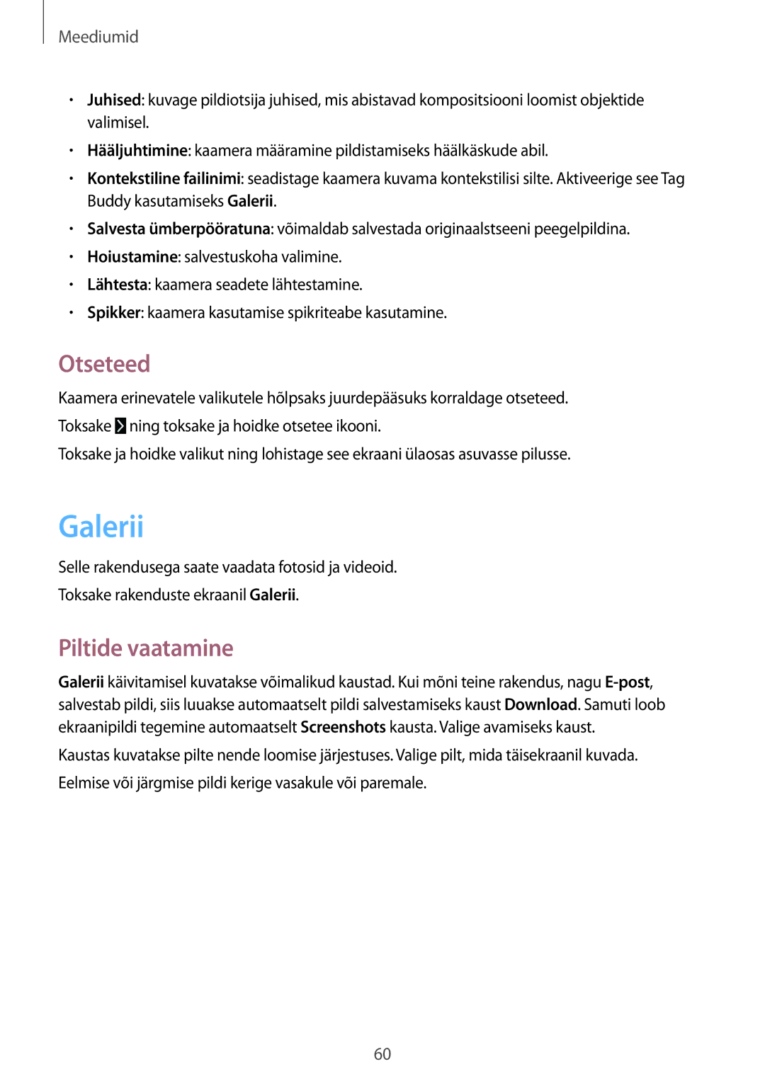 Samsung SM-T533NZWASEB, SM-T533NYKASEB manual Galerii, Otseteed, Piltide vaatamine 