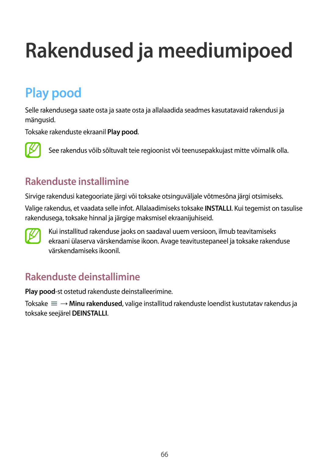 Samsung SM-T533NZWASEB, SM-T533NYKASEB manual Rakendused ja meediumipoed, Play pood 