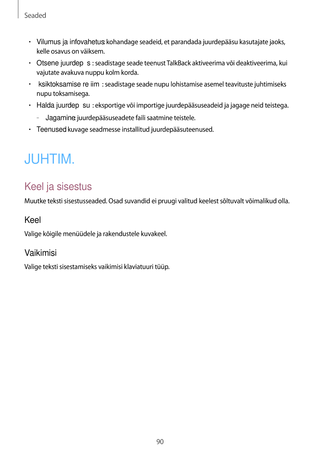 Samsung SM-T533NZWASEB, SM-T533NYKASEB manual Keel ja sisestus, Vaikimisi 