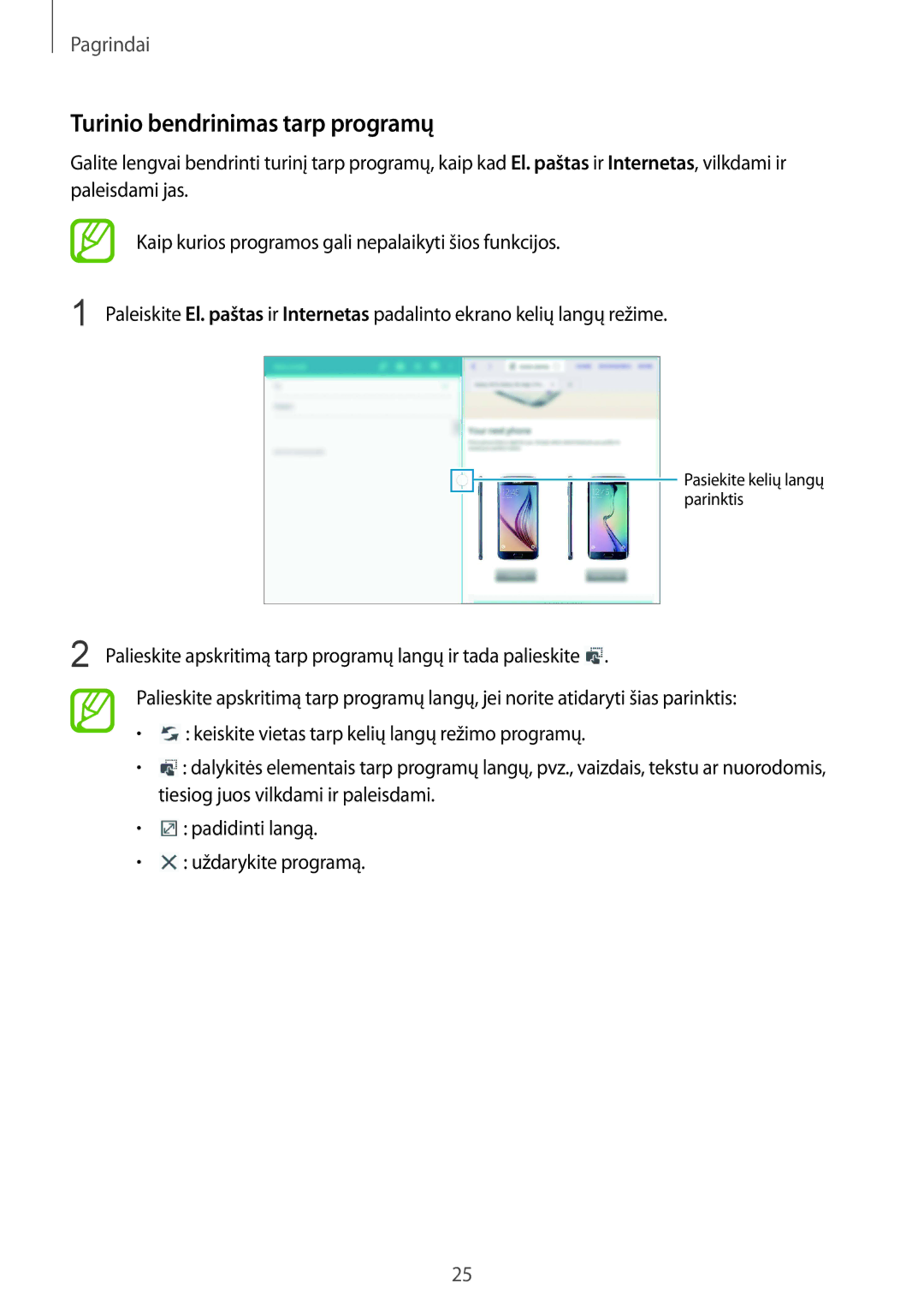 Samsung SM-T533NYKASEB, SM-T533NZWASEB manual Turinio bendrinimas tarp programų 