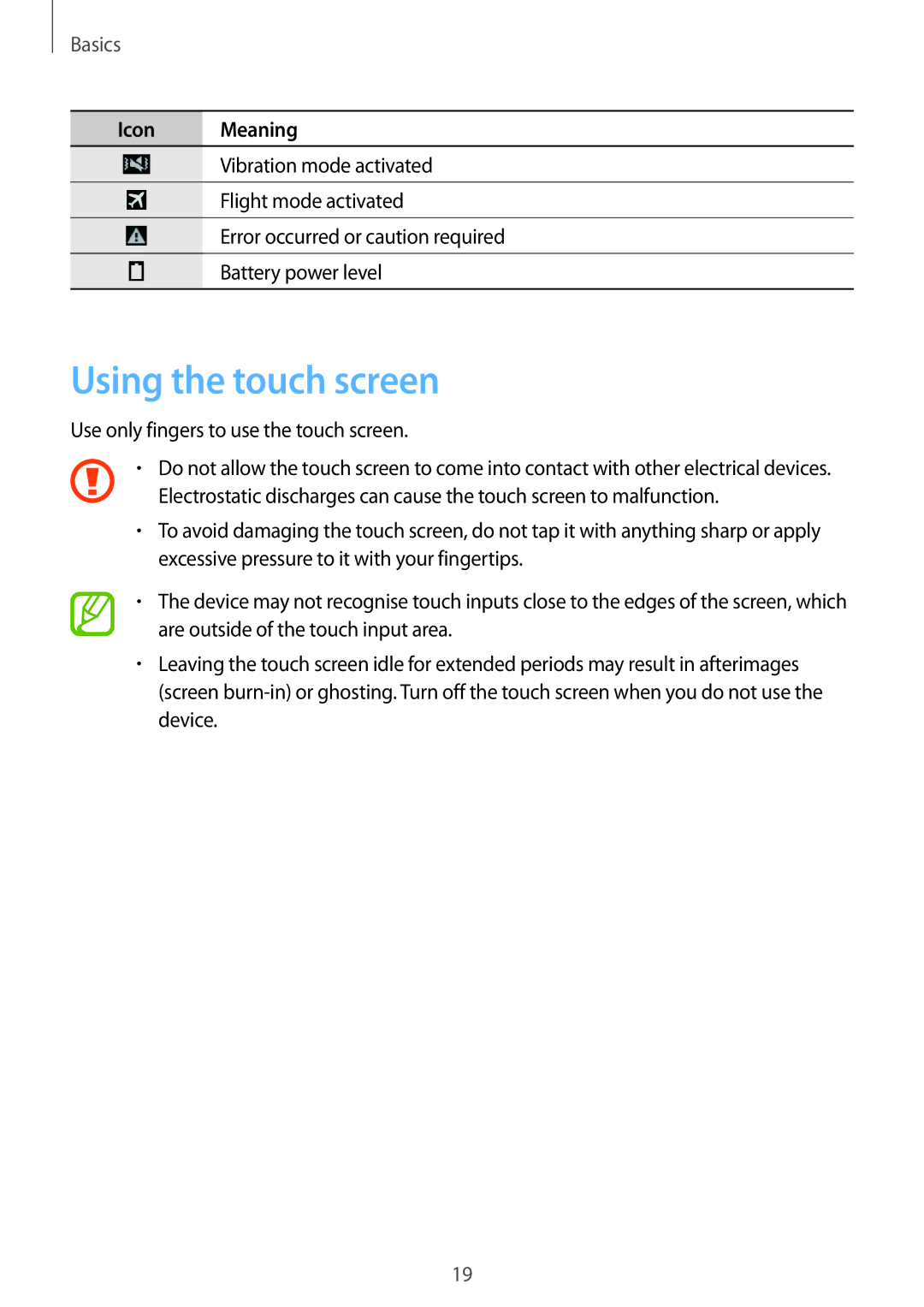 Samsung SM-T535NZWAAUT, SM-T535NYKAATO, SM-T535NZWATPH, SM-T535NZWAXEO, SM-T535NYKATPH, SM-T535NYKACOS Using the touch screen 