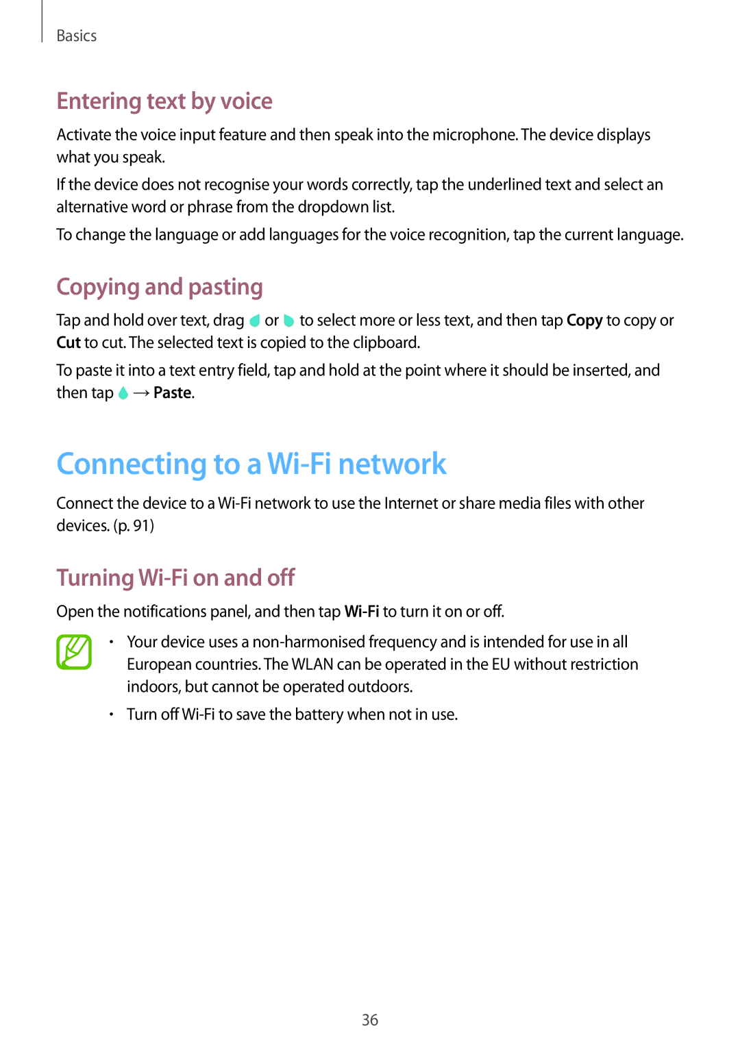 Samsung SM-T535NZWABGL, SM-T535NYKAATO manual Connecting to a Wi-Fi network, Entering text by voice, Copying and pasting 