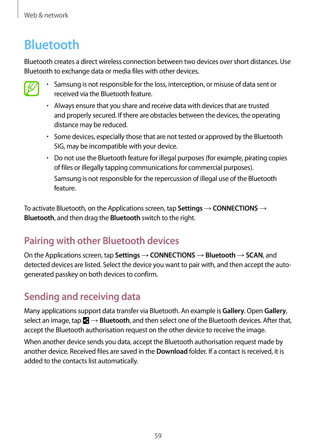 Samsung SM-T535NZWAXEO, SM-T535NYKAATO, SM-T535NZWATPH Pairing with other Bluetooth devices, Sending and receiving data 