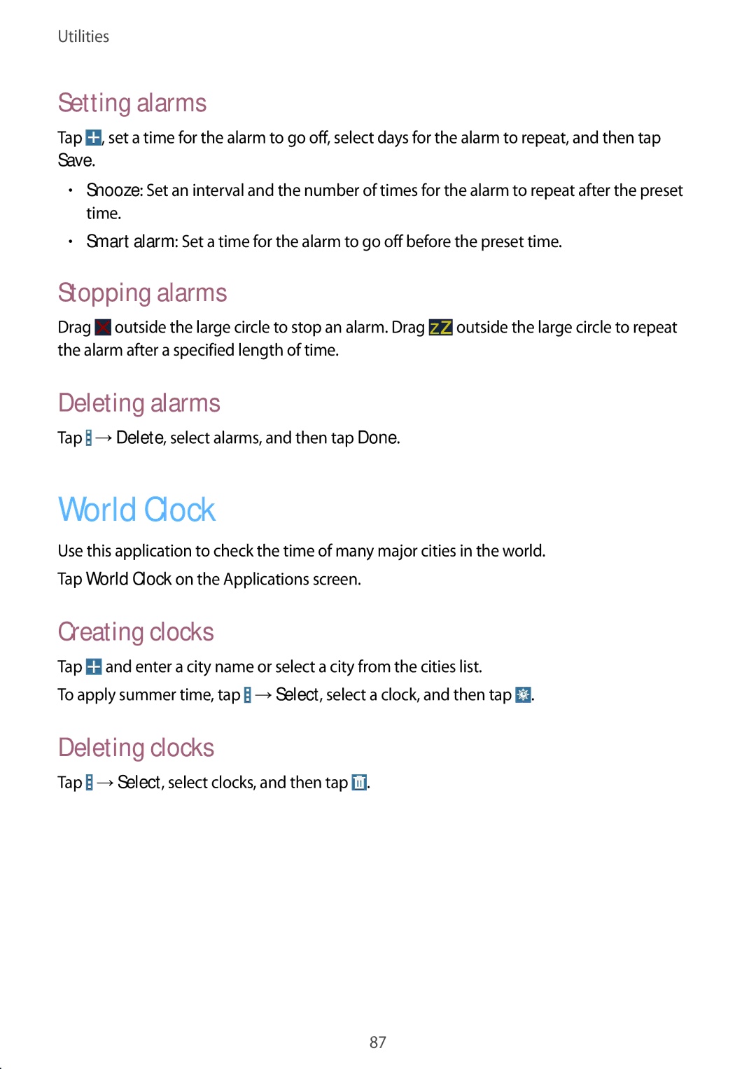 Samsung SM-T535NYKAAMO, SM-T535NYKAATO, SM-T535NZWATPH, SM-T535NZWAXEO, SM-T535NYKATPH, SM-T535NYKACOS manual World Clock 