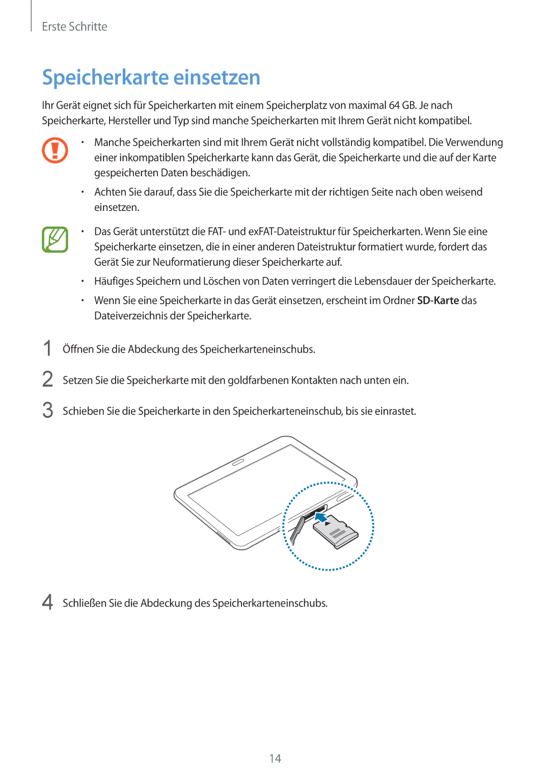 Samsung SM-T535NZWAVD2, SM-T535NYKAATO, SM-T535NZWATPH, SM-T535NZWAXEO, SM-T535NYKATPH, SM-T535NYKACOS Speicherkarte einsetzen 