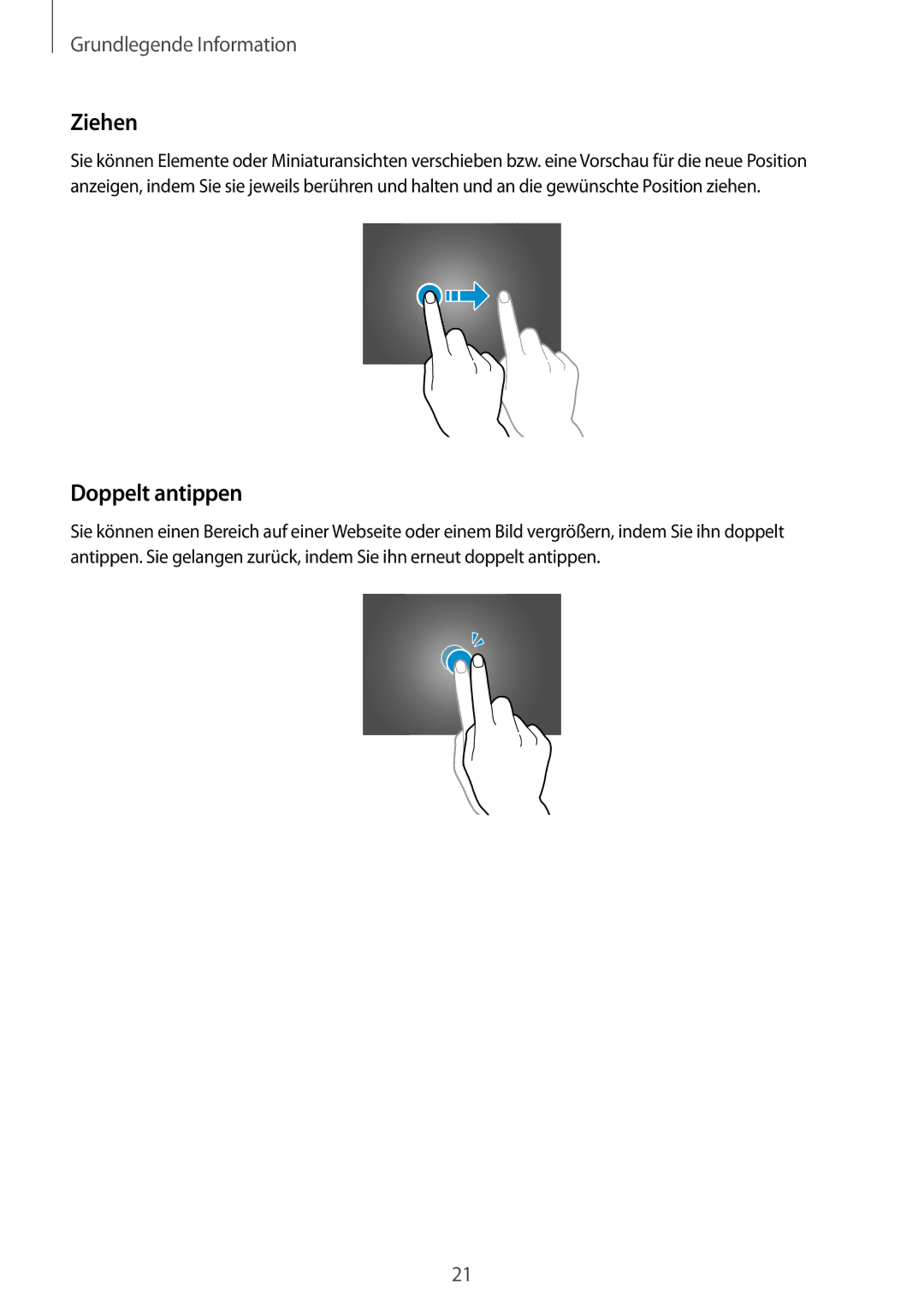 Samsung SM-T535NYKACOS, SM-T535NYKAATO, SM-T535NZWATPH, SM-T535NZWAXEO, SM-T535NYKATPH manual Ziehen, Doppelt antippen 