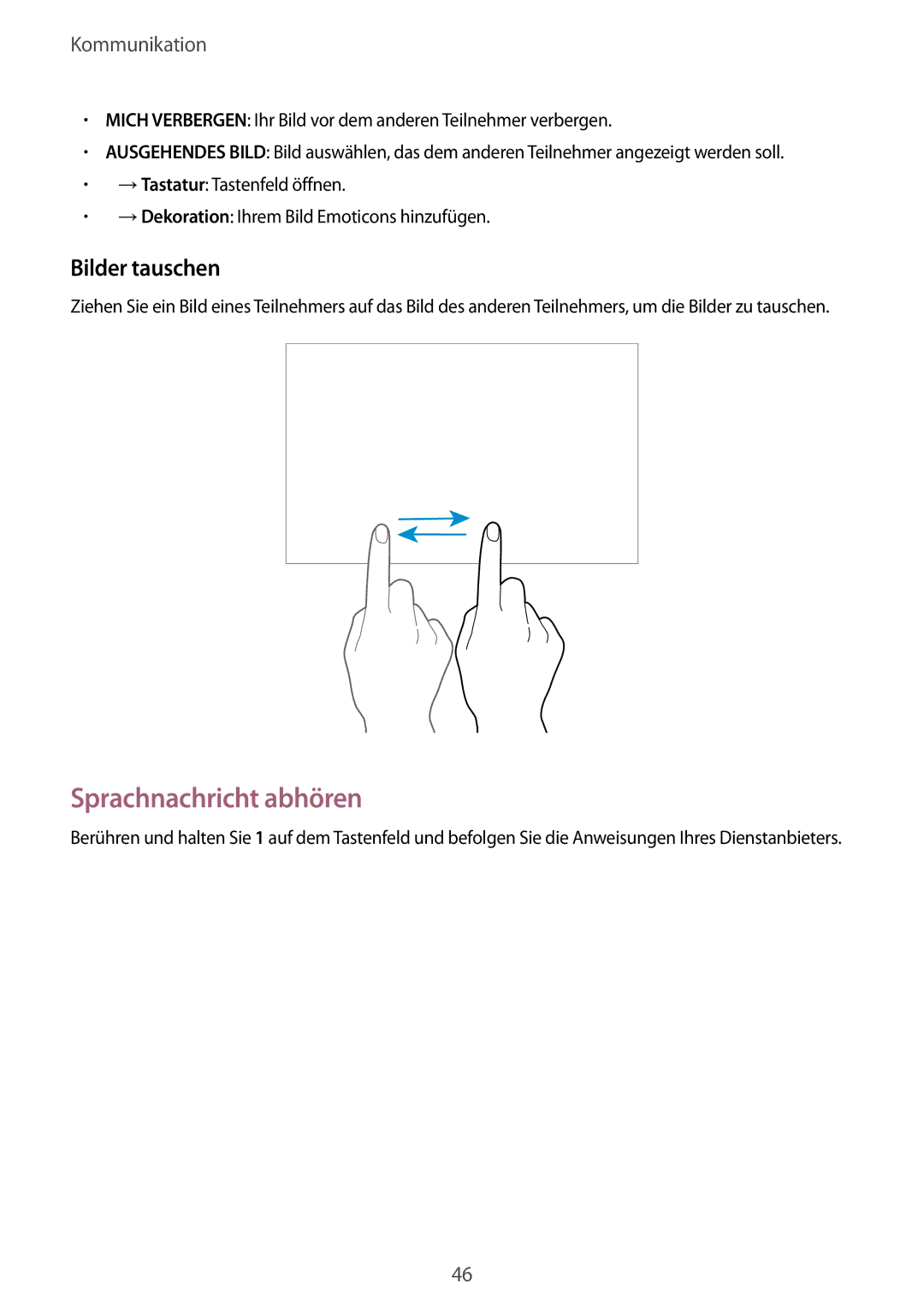 Samsung SM-T535NYKADBT, SM-T535NYKAATO, SM-T535NZWATPH, SM-T535NZWAXEO manual Sprachnachricht abhören, Bilder tauschen 