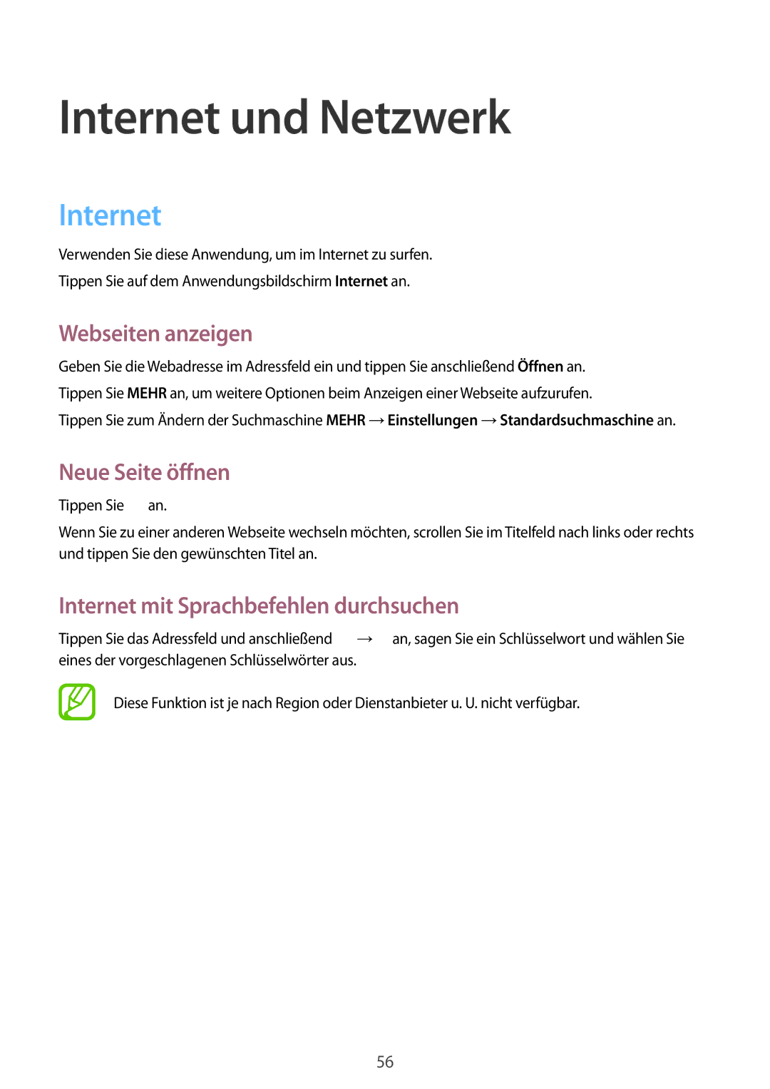 Samsung SM-T535NYKABTU, SM-T535NYKAATO, SM-T535NZWATPH manual Internet und Netzwerk, Webseiten anzeigen, Neue Seite öffnen 