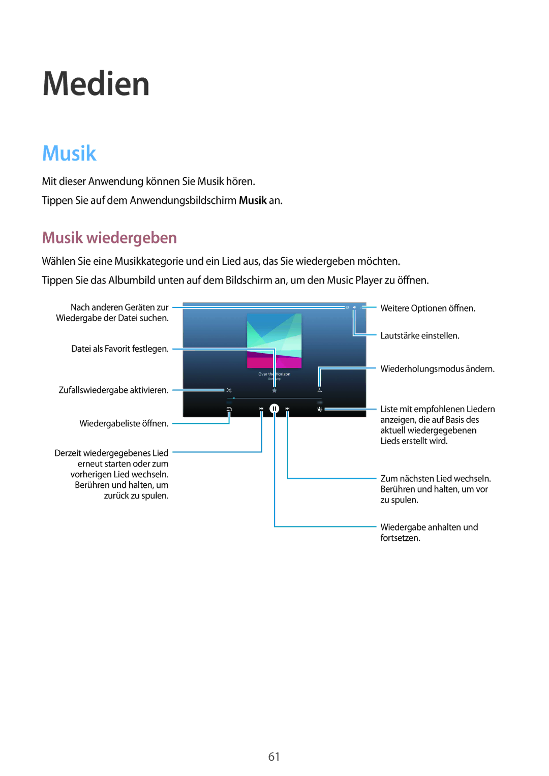 Samsung SM-T535NZWAATO, SM-T535NYKAATO, SM-T535NZWATPH, SM-T535NZWAXEO, SM-T535NYKATPH manual Medien, Musik wiedergeben 