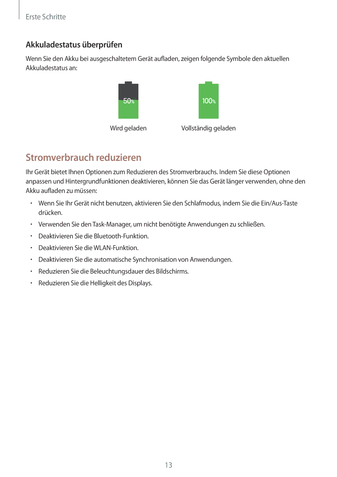 Samsung SM-T535NZWADTM, SM-T535NYKAATO, SM-T535NZWATPH, SM-T535NZWAXEO Stromverbrauch reduzieren, Akkuladestatus überprüfen 