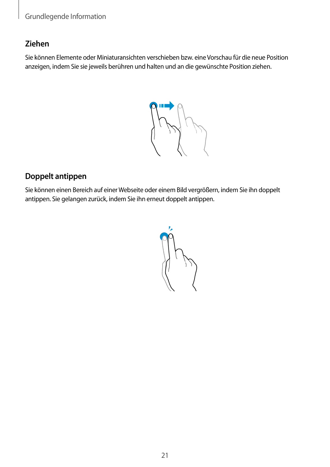 Samsung SM-T535NYKACOS, SM-T535NYKAATO, SM-T535NZWATPH, SM-T535NZWAXEO, SM-T535NYKATPH manual Ziehen, Doppelt antippen 