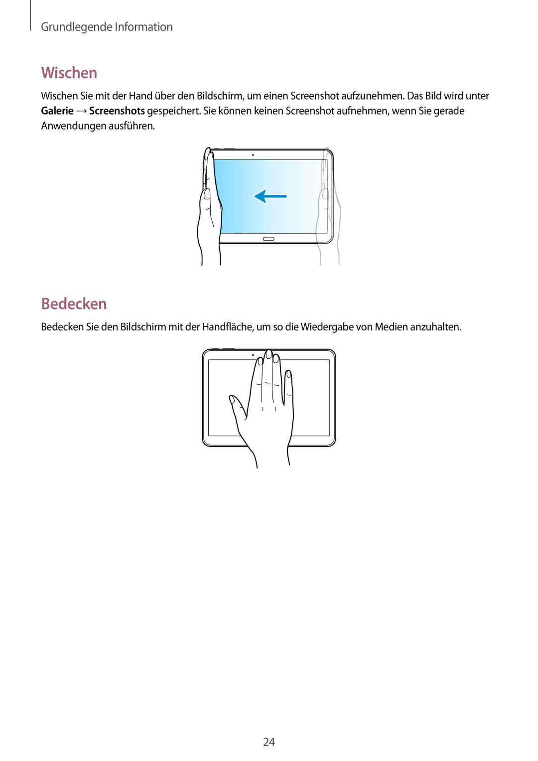 Samsung SM-T535NZWAEUR, SM-T535NYKAATO, SM-T535NZWATPH, SM-T535NZWAXEO, SM-T535NYKATPH, SM-T535NYKACOS manual Wischen, Bedecken 