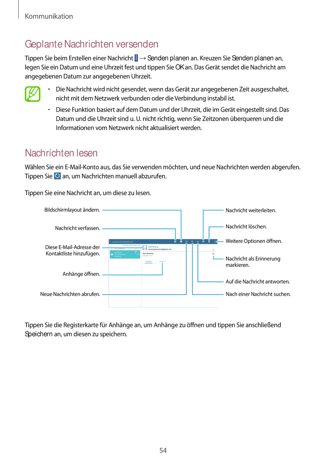 Samsung SM-T535NYKATPH, SM-T535NYKAATO, SM-T535NZWATPH, SM-T535NZWAXEO, SM-T535NYKACOS, SM-T535NYKABTU manual Nachrichten lesen 