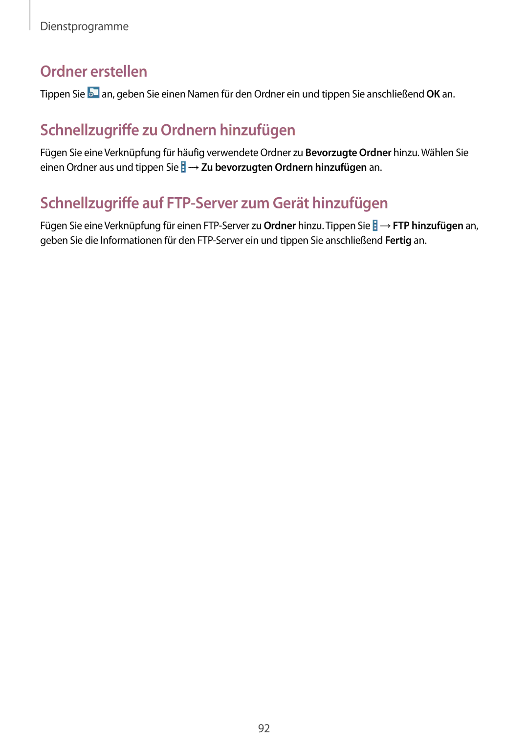 Samsung SM-T535NZWAEUR, SM-T535NYKAATO, SM-T535NZWATPH manual Ordner erstellen, Schnellzugriffe zu Ordnern hinzufügen 