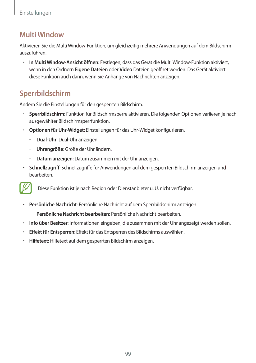 Samsung SM-T535NZWAVD2, SM-T535NYKAATO, SM-T535NZWATPH, SM-T535NZWAXEO, SM-T535NYKATPH manual Multi Window, Sperrbildschirm 