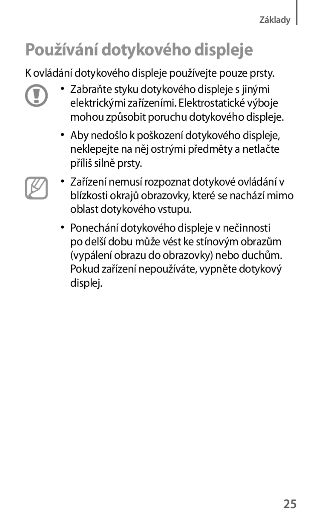 Samsung SM-T535NYKAEUR, SM-T535NYKAATO, SM-T535NZWAXEO, SM-T535NZWAEUR, SM-T535NZWAATO manual Používání dotykového displeje 