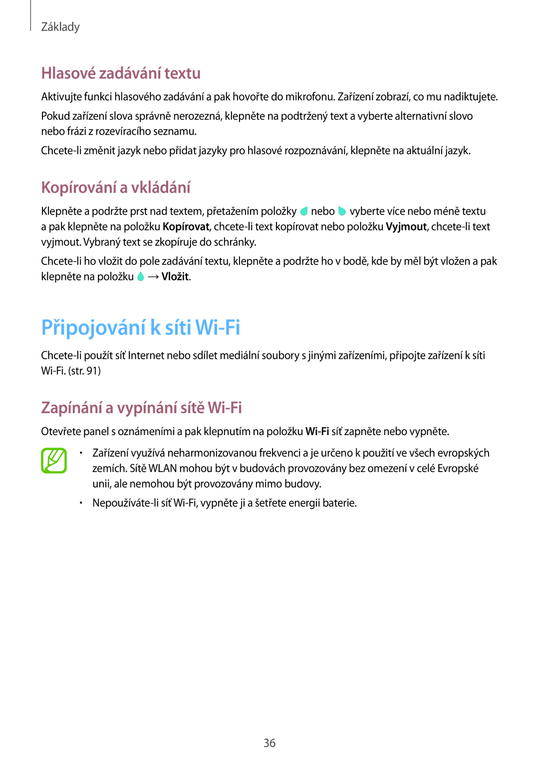 Samsung SM-T535NZWATMH, SM-T535NYKAATO manual Připojování k síti Wi-Fi, Hlasové zadávání textu, Kopírování a vkládání 