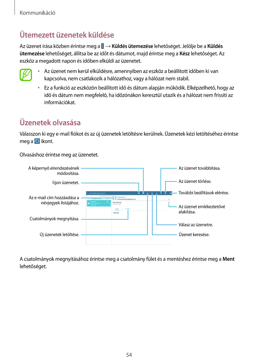 Samsung SM-T535NYKAXEZ, SM-T535NYKAATO, SM-T535NZWAXEO, SM-T535NZWAEUR, SM-T535NYKAEUR, SM-T535NZWAATO manual Üzenetek olvasása 