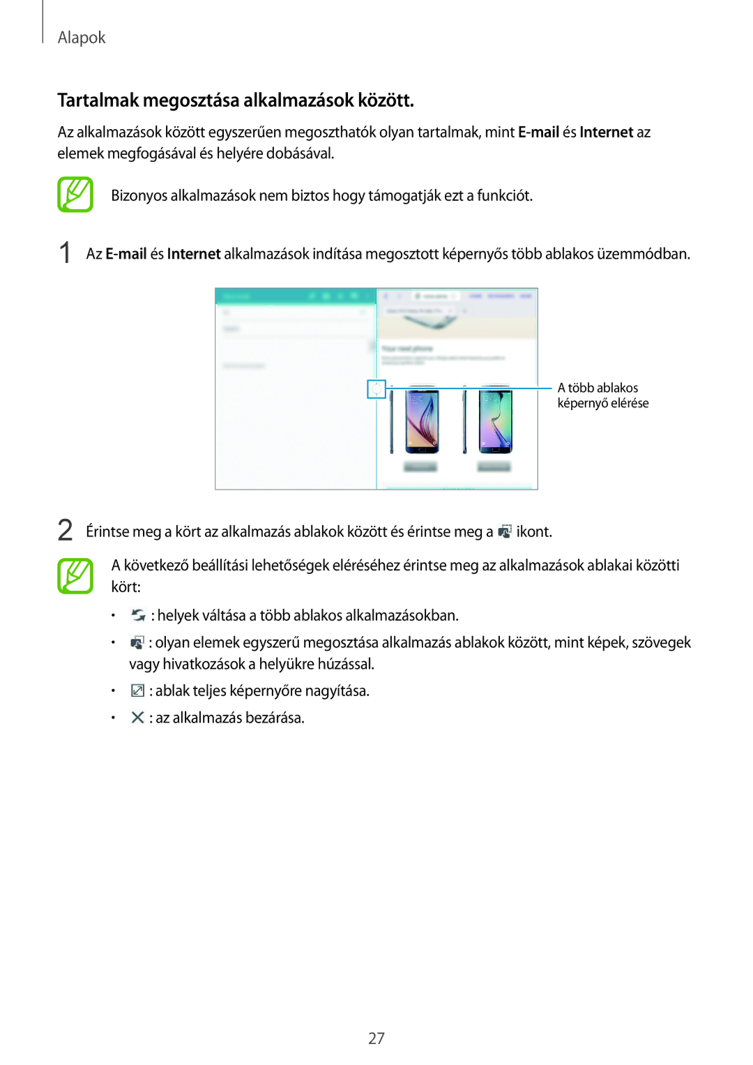 Samsung SM-T535NZWAAUT, SM-T535NYKAATO, SM-T535NZWAXEO, SM-T535NZWAEUR manual Tartalmak megosztása alkalmazások között 