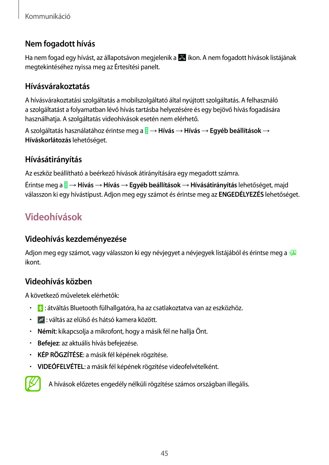 Samsung SM-T535NZWAXEO, SM-T535NYKAATO, SM-T535NZWAEUR, SM-T535NYKAEUR, SM-T535NZWAATO, SM-T535NZWAAUT manual Videohívások 