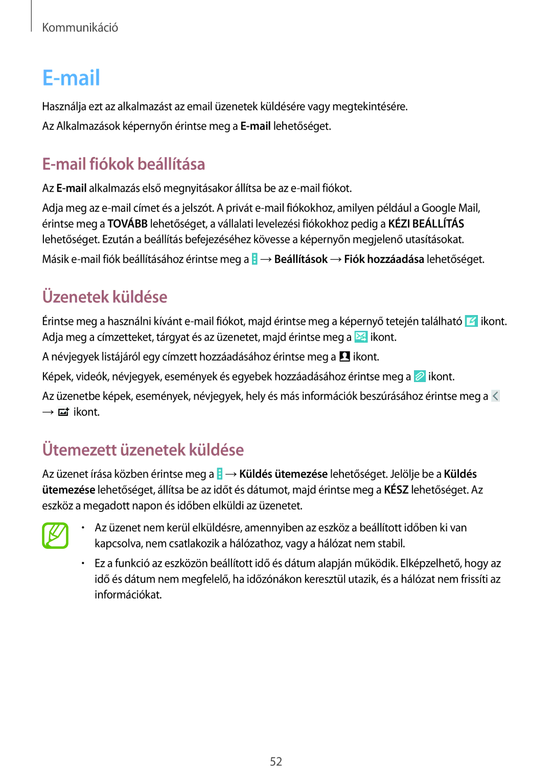 Samsung SM-T535NZWAPRT, SM-T535NYKAATO, SM-T535NZWAXEO, SM-T535NZWAEUR, SM-T535NYKAEUR manual Mail fiókok beállítása 