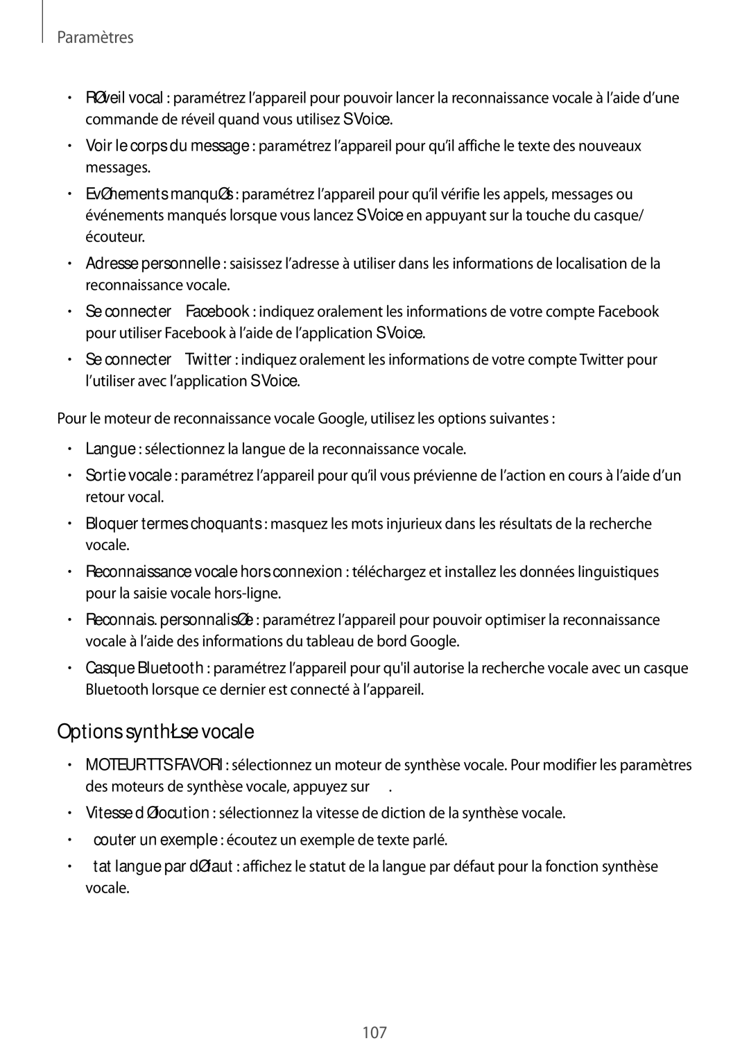 Samsung SM-T535NZWAXEF, SM-T535NZWAFTM manual Options synthèse vocale 