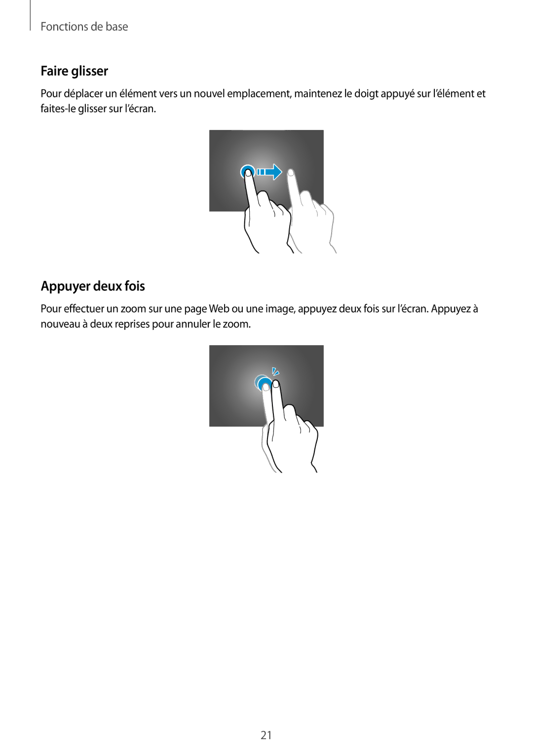 Samsung SM-T535NZWAXEF, SM-T535NZWAFTM manual Faire glisser, Appuyer deux fois 