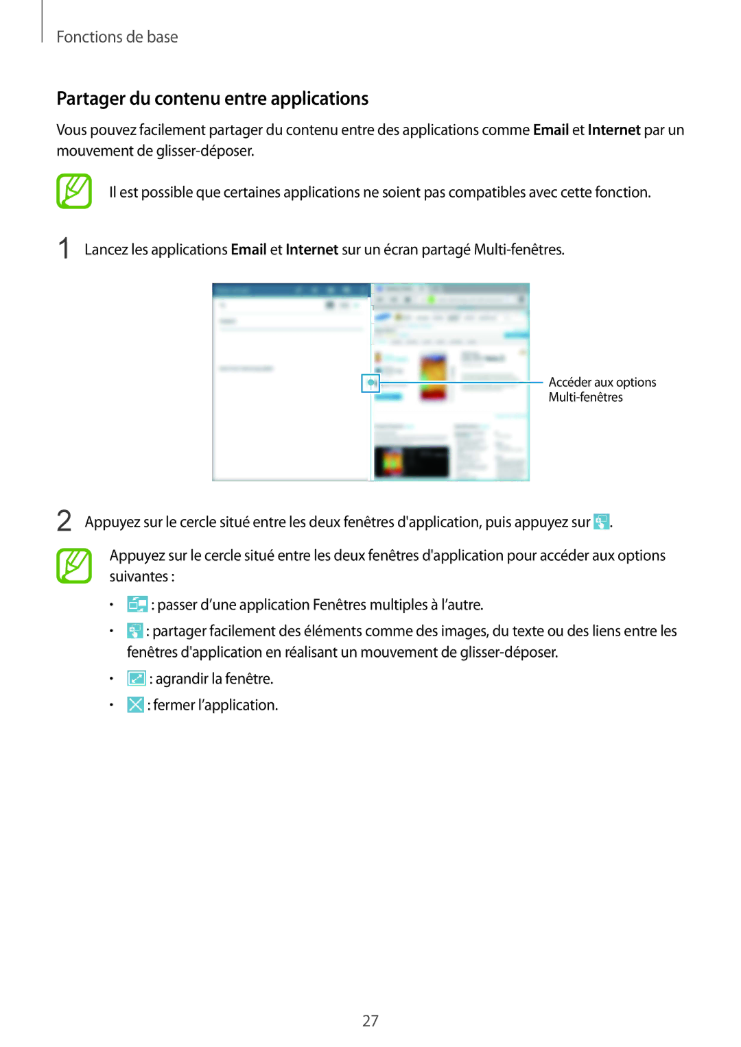 Samsung SM-T535NZWAXEF, SM-T535NZWAFTM manual Partager du contenu entre applications 