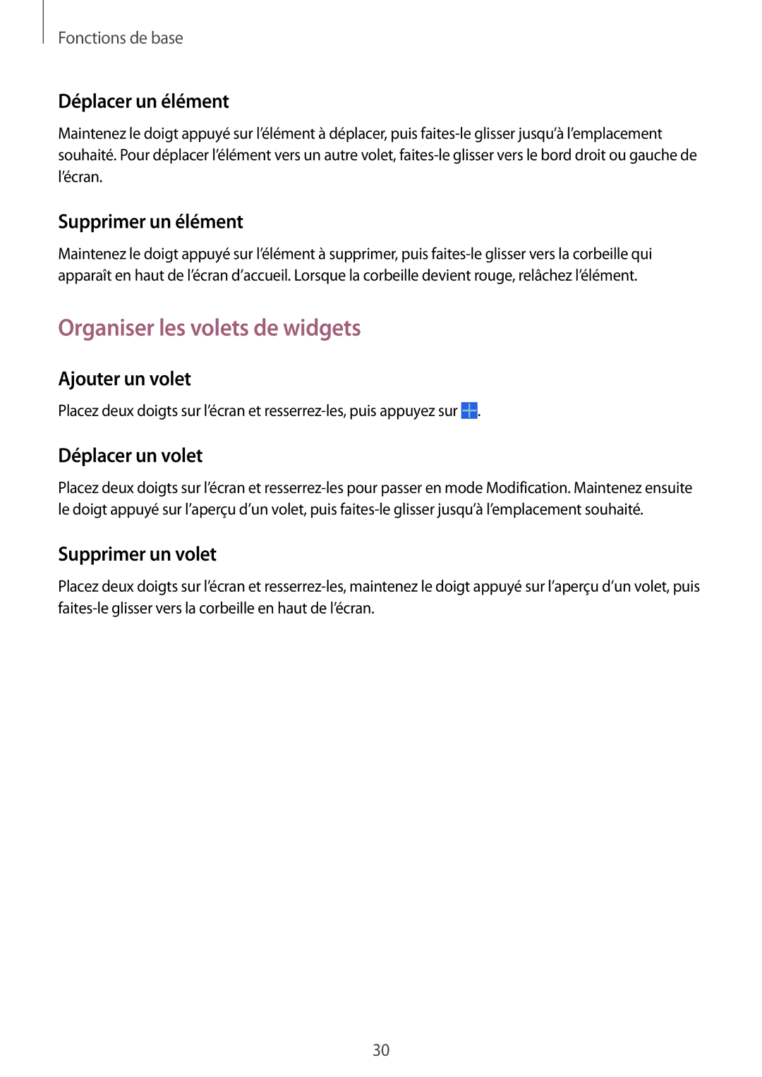 Samsung SM-T535NZWAFTM, SM-T535NZWAXEF manual Organiser les volets de widgets 