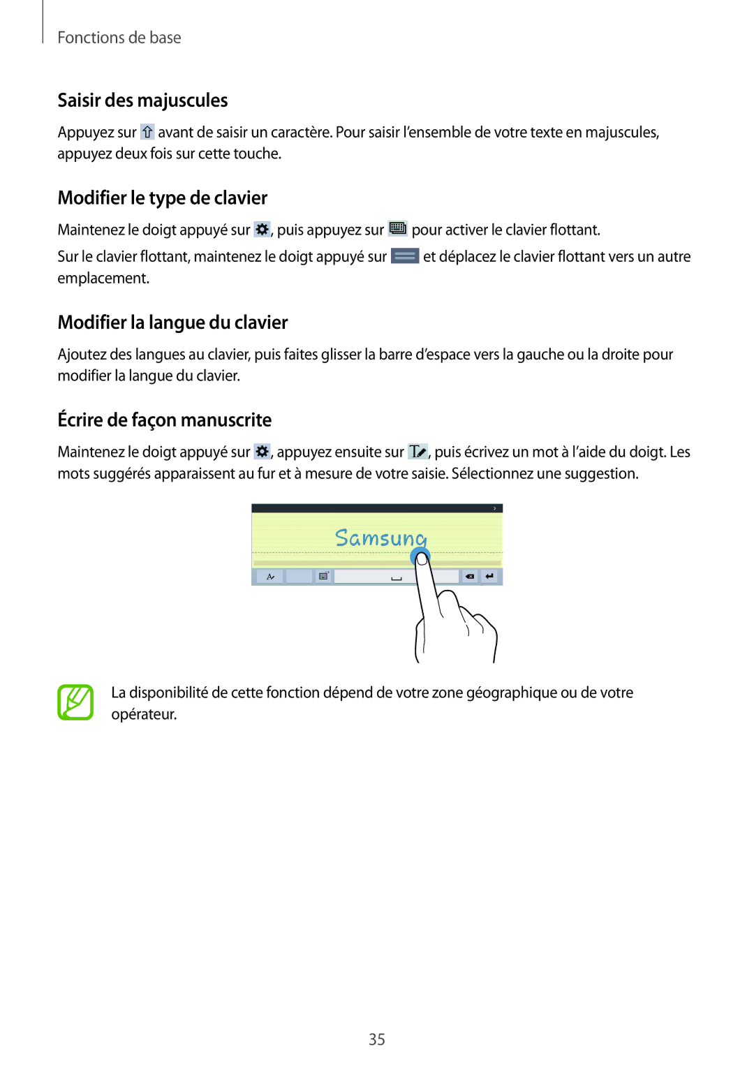 Samsung SM-T535NZWAXEF, SM-T535NZWAFTM Saisir des majuscules, Modifier le type de clavier, Modifier la langue du clavier 