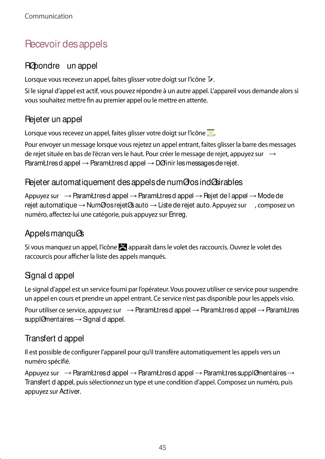 Samsung SM-T535NZWAXEF, SM-T535NZWAFTM manual Recevoir des appels 