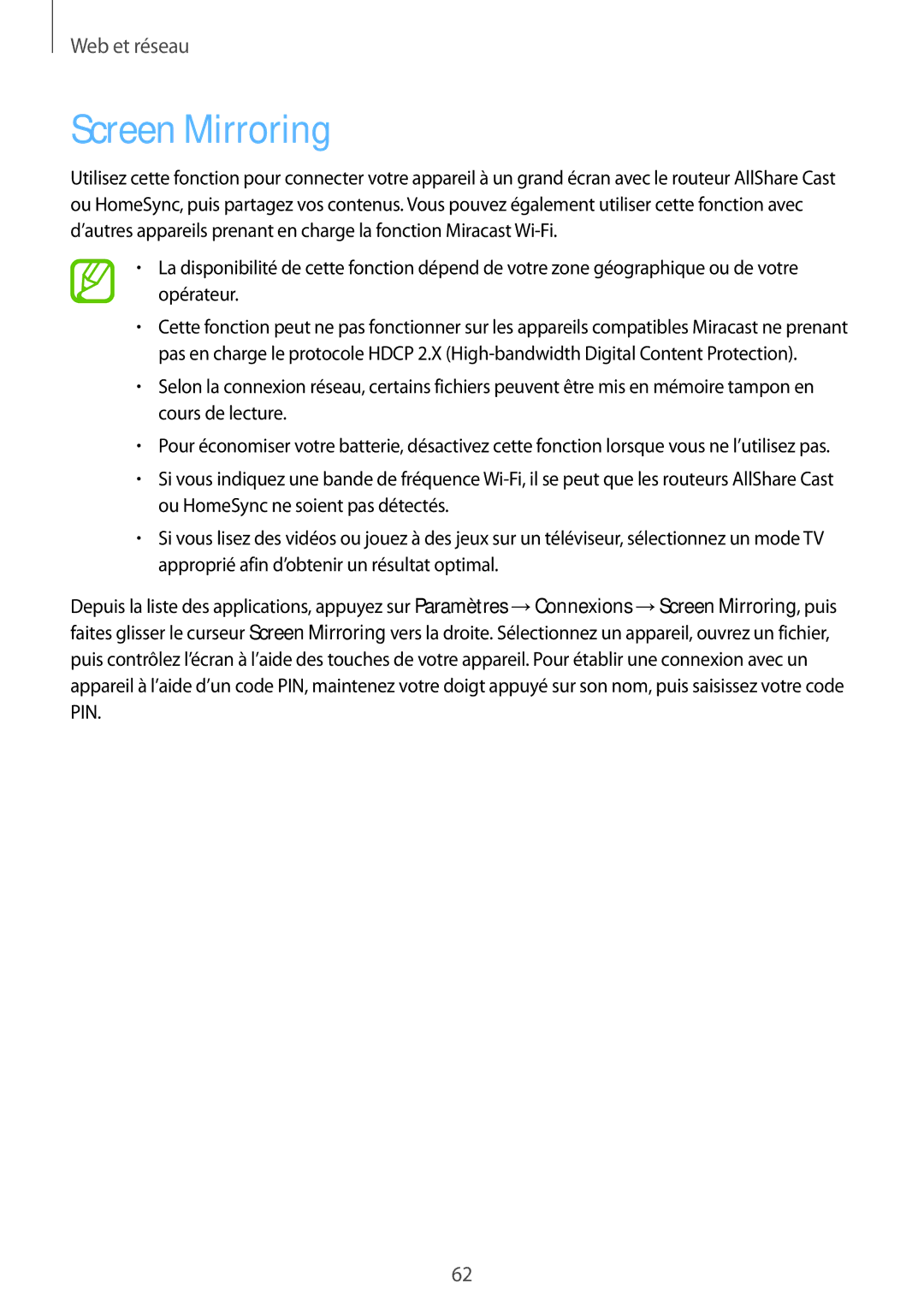 Samsung SM-T535NZWAFTM, SM-T535NZWAXEF manual Screen Mirroring 