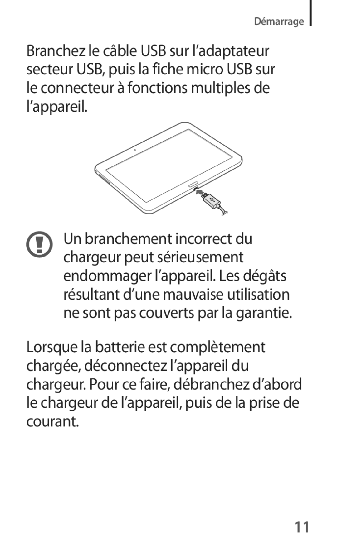 Samsung SM-T535NZWAXEF, SM-T535NZWAFTM manual Démarrage 